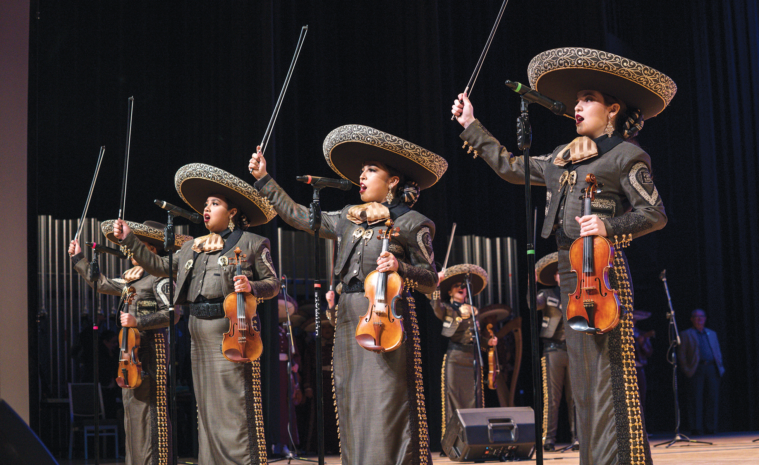 Members of Edcouch-Elsa’s Mariachi Juvenil Azteca perform their tema at the UIL State Mariachi Festival at the University of Texas Rio Grande Valley in Edinburg.