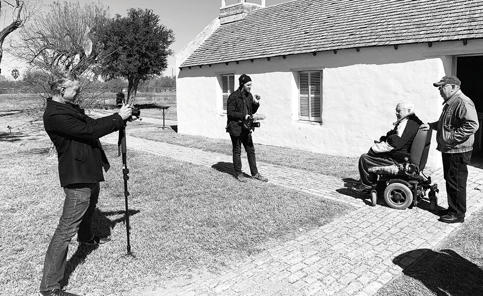 The filmmakers capture Fred Cavazos and Rey Anzaldúa at La Lomita chapel near the Mexican border in Hidalgo County.