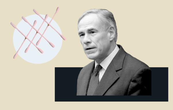 Illustration of Greg Abbott and cotton swabs.