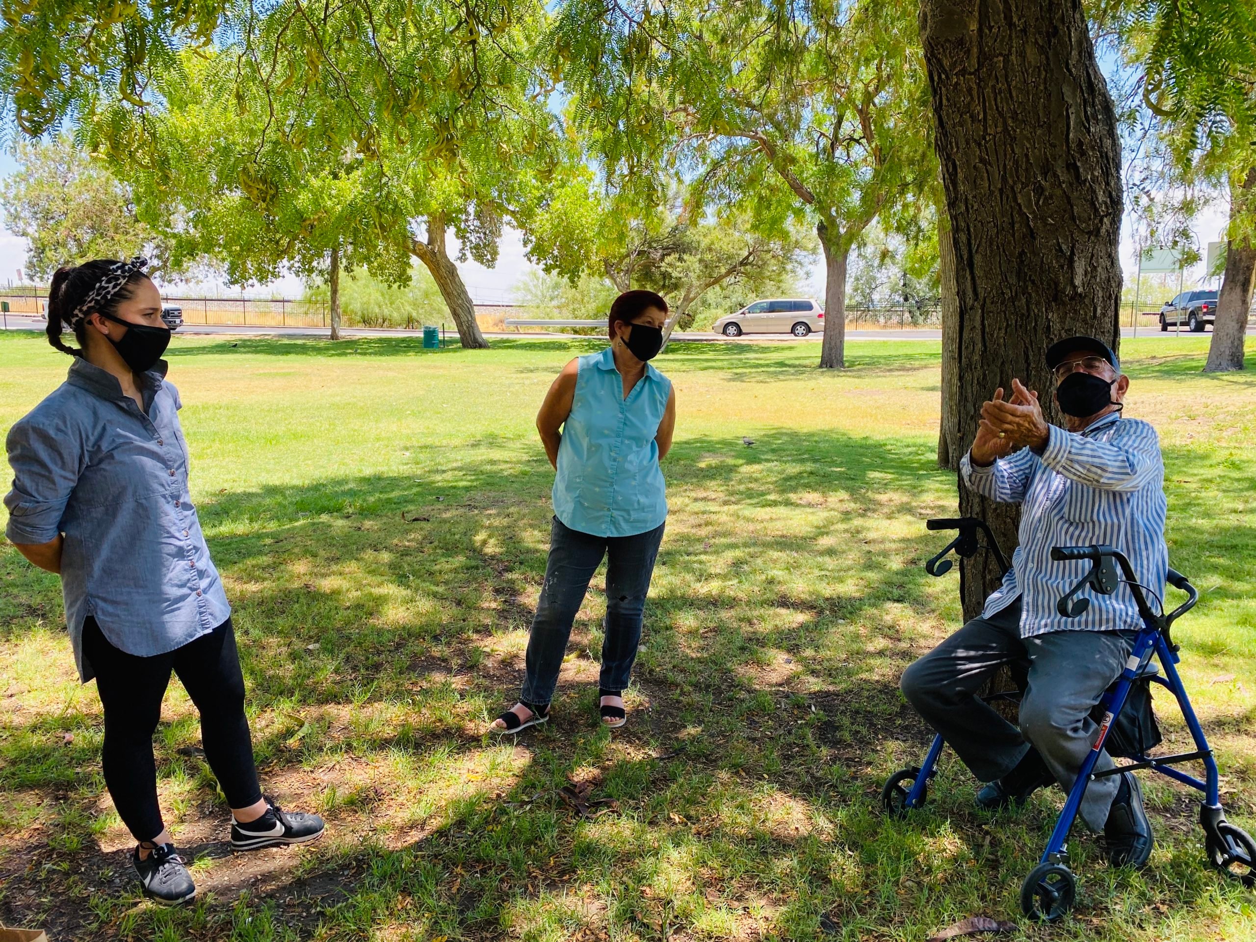 Walmart shooting survivors Adria Gonzalez, her mother Agueda Ponce Torres and Eduardo Castro reunited at Memorial Park in El Paso nearly a year after the August 3, 2019 attack.
