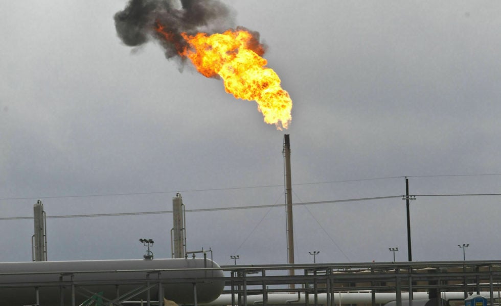 Flaring at an oil processing plant outside Cuero.