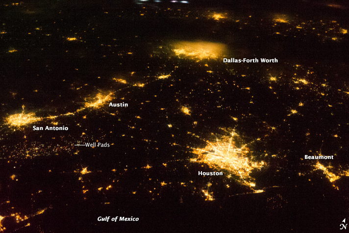 The light from the Eagle Ford Shale competes with large Texas cities.