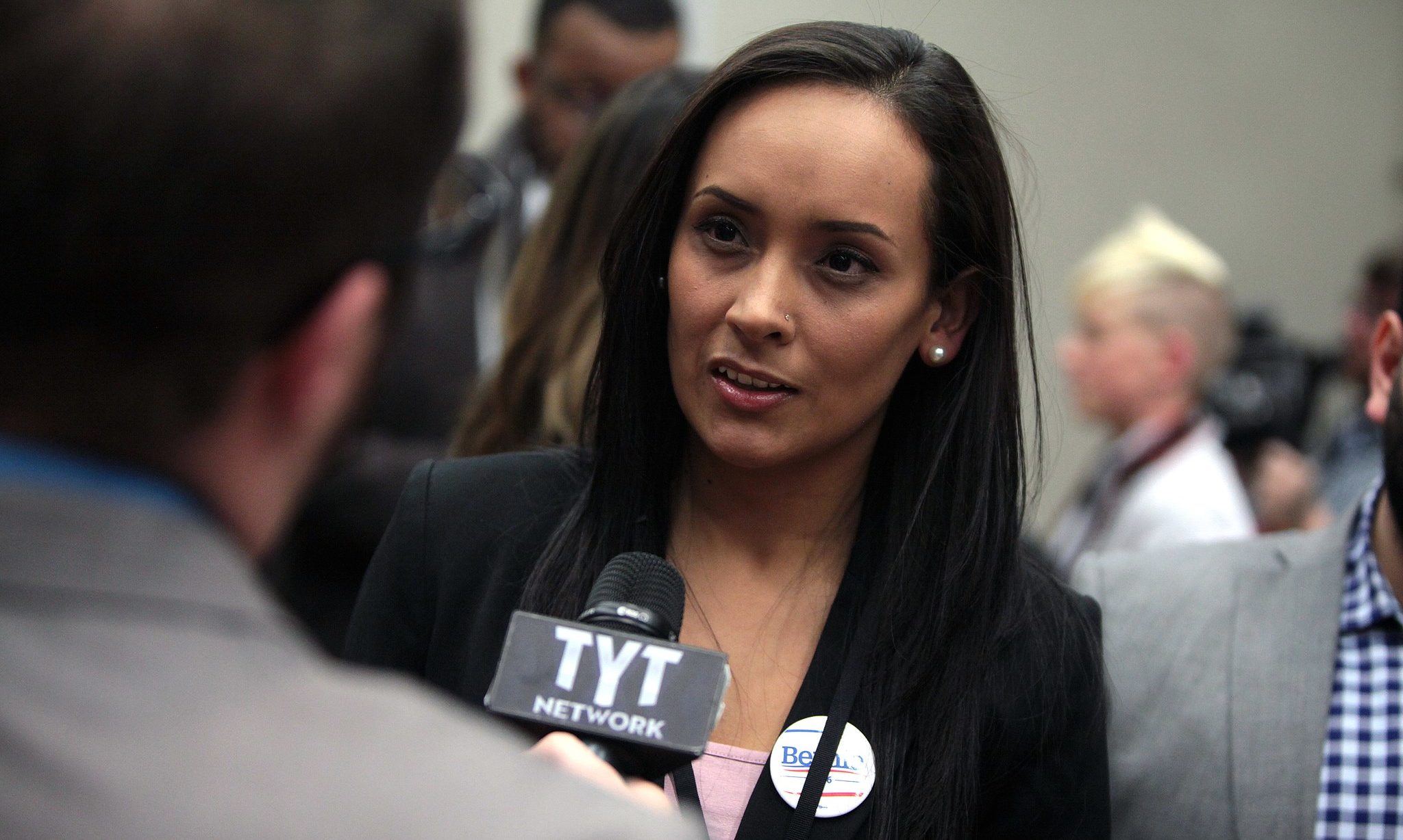 Erika Andiola speaking at a Bernie Sanders campaign event in Des Moines, Iowa, in 2016.