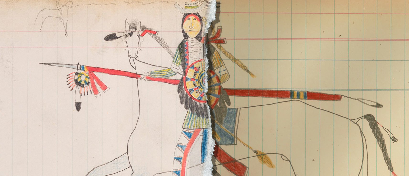"Arapaho Dog Soldier" and it's likely source of inspiration, "Self-portrait". "Arapaho Dog Soldier" is one of approximately 100 pieces displayed at the Lander Pioneer Museum's show "Tribal Warrior Art". Experts say the piece is probably a fake.