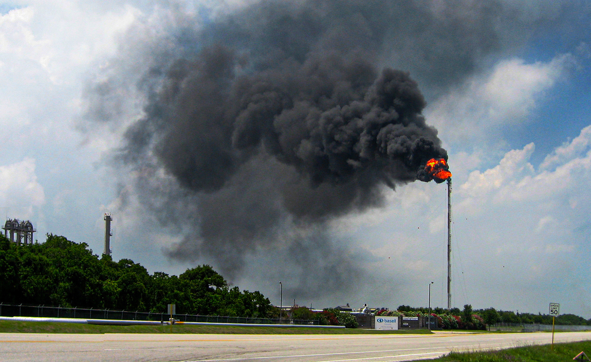 The Bayport Industrial District in Harris County releases a huge flare..