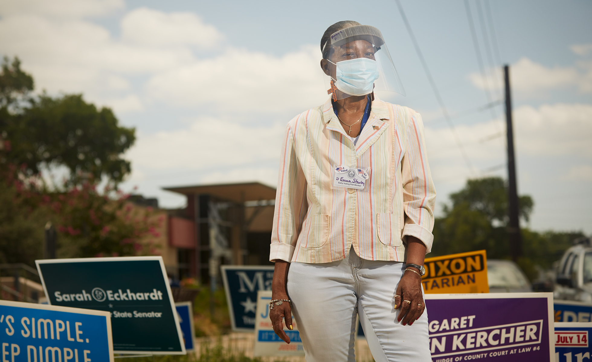 Emma Stanley, a 14-year veteran poll worker for Travis County, says she’s willing to risk her own health to ensure that she and others have the right to vote.