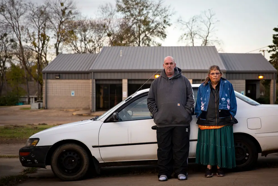 Tony Hall and Teresa Barinecutt have been living in their car since they were evicted from their homes in May. They stay in the lot of a shut down car wash in Mount Vernon, where Tony grew up. Without heat in their car, they are fearful of what winter will mean for them. 