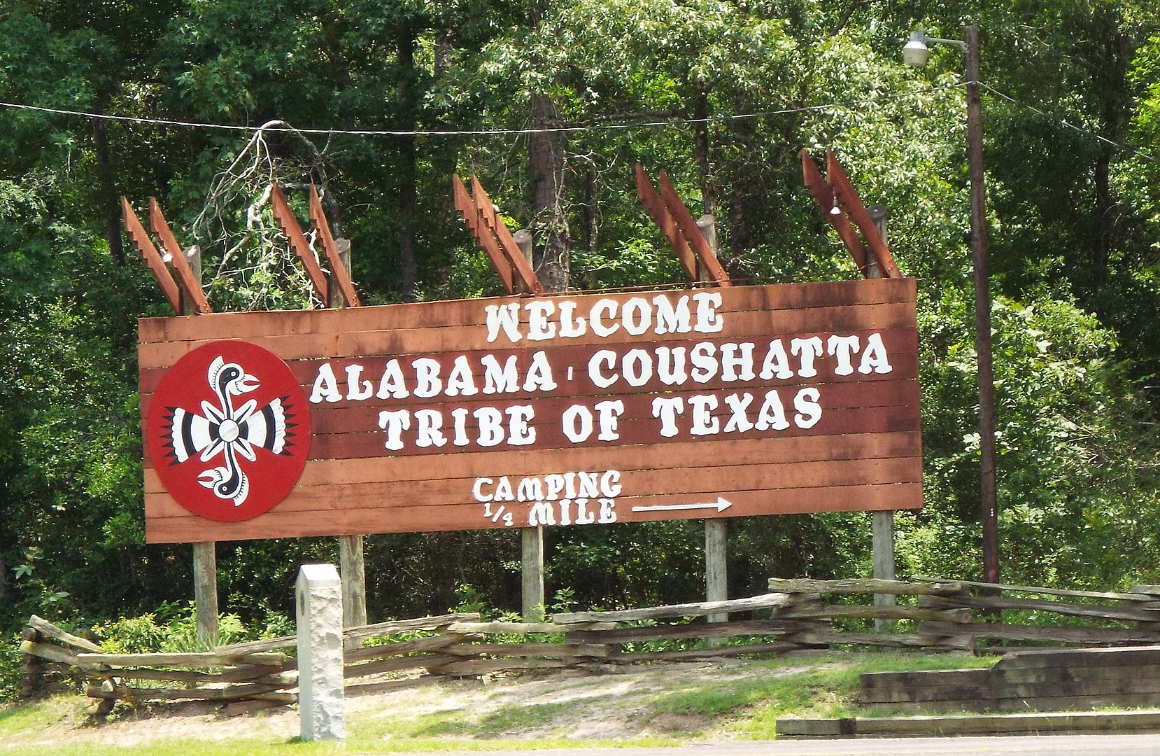 Large sign at the Alabama–Coushatta Reservation east of Livingston, Texas