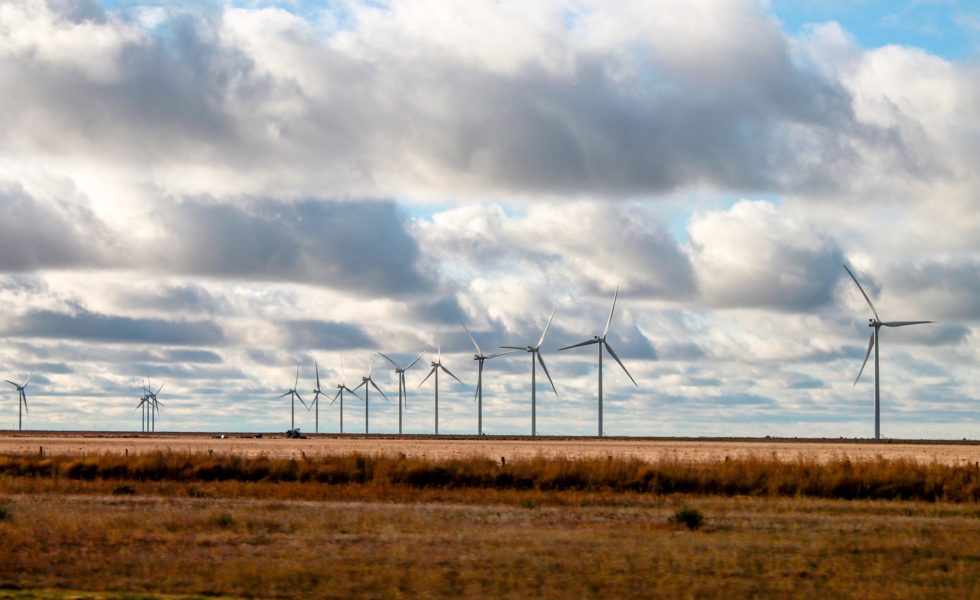 A wind turbine farm in Texas.