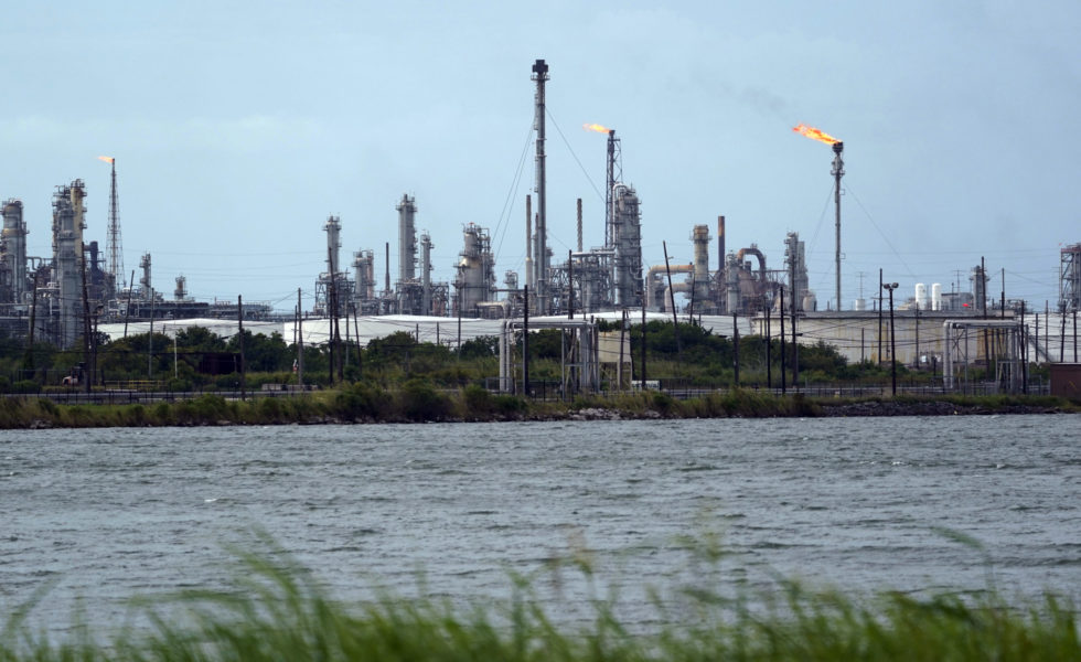 A refinery is seen along the water on August 26, 2020, in Port Arthur, Texas.