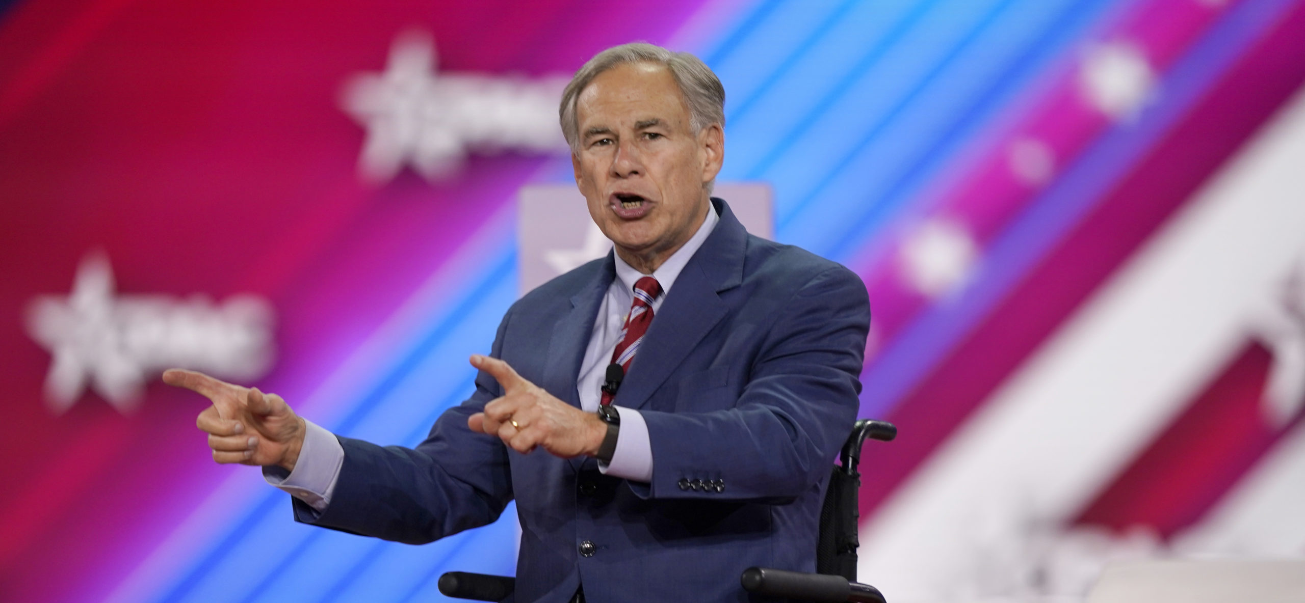 Governor Greg Abbott speaks at the Conservative Political Action Conference in Dallas on August 4, 2022.