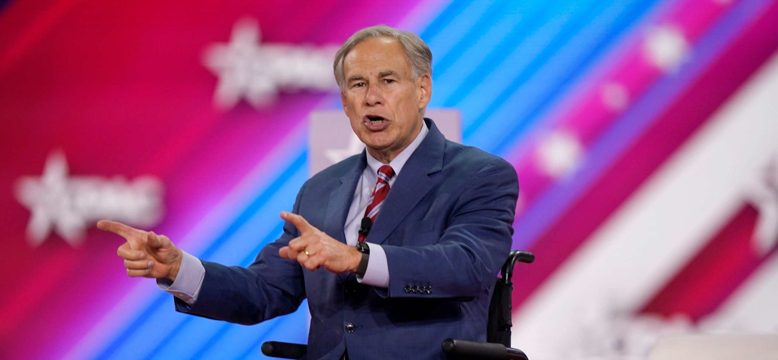 Governor Greg Abbott speaks at the Conservative Political Action Conference in Dallas on August 4, 2022.