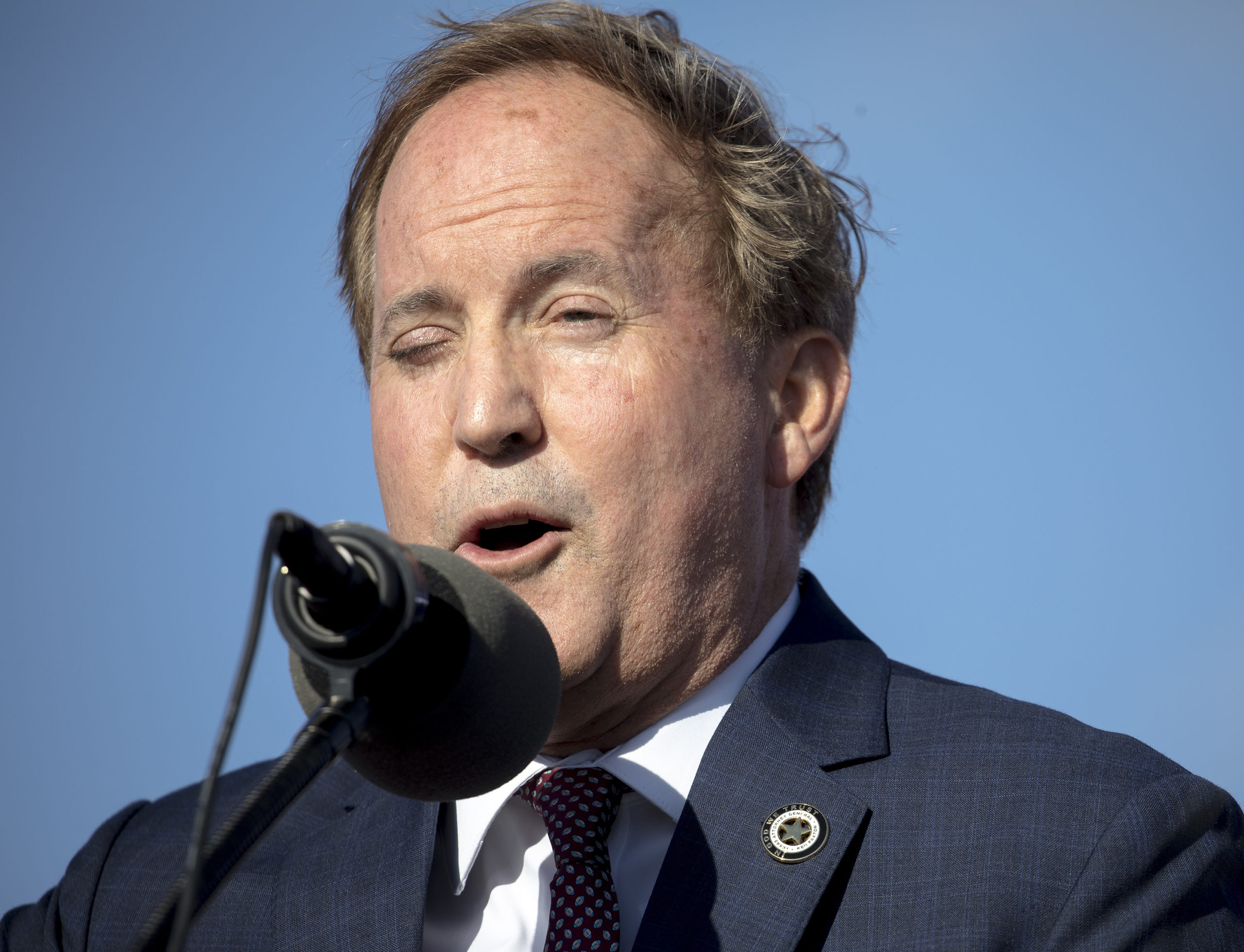 Texas Attorney General Ken Paxton speaks during a rally with former President Donald Trump in Oct. 2022 in Robstown.