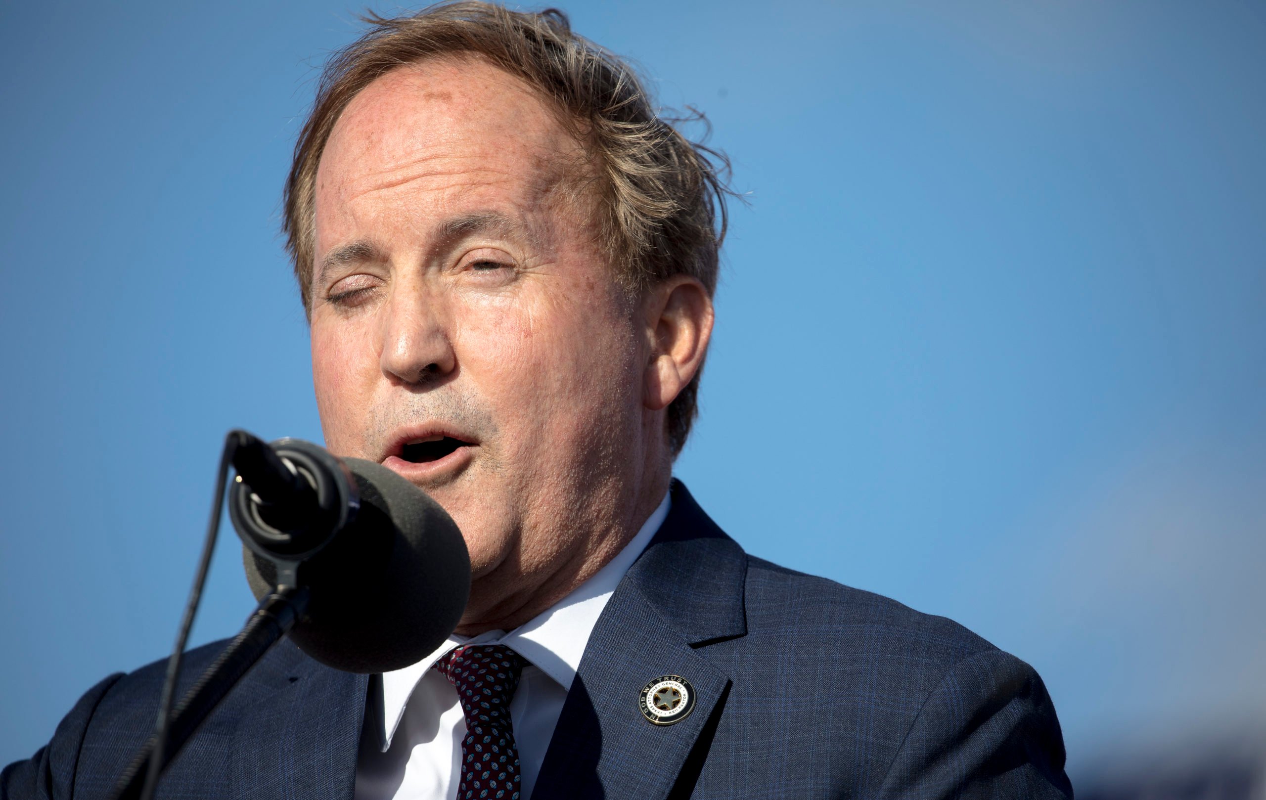 Texas Attorney General Ken Paxton speaks during a rally with former President Donald Trump in Oct. 2022 in Robstown.