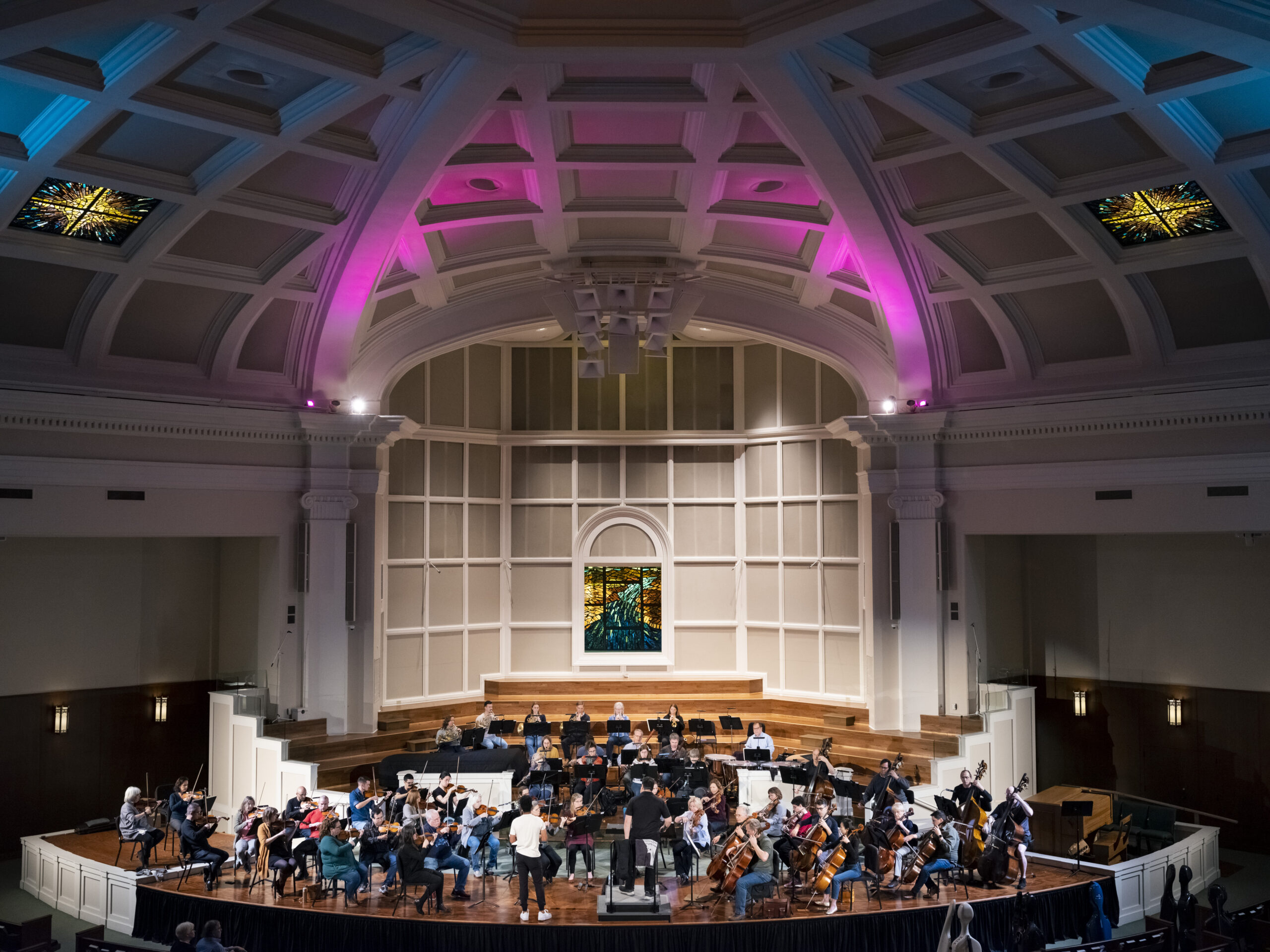 The Philharmonic prepares for a show at the First Baptist Church in January.