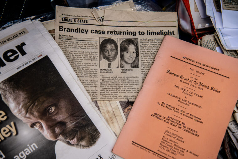 A collection of press clippings and other souvenirs in the Clarence Brandley case, including a program from the Supreme Court of the United States, another has a "Brandley case returning to limelight" headline