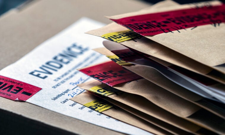 A stock image of a stack of police evidence. Dallas police may have mishandled evidence in dozens of cases.