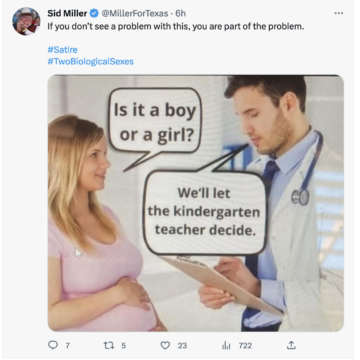 A transphobic meme suggesting that teachers, rather than children themselves, are responsible for young people coming out as trans or queer.