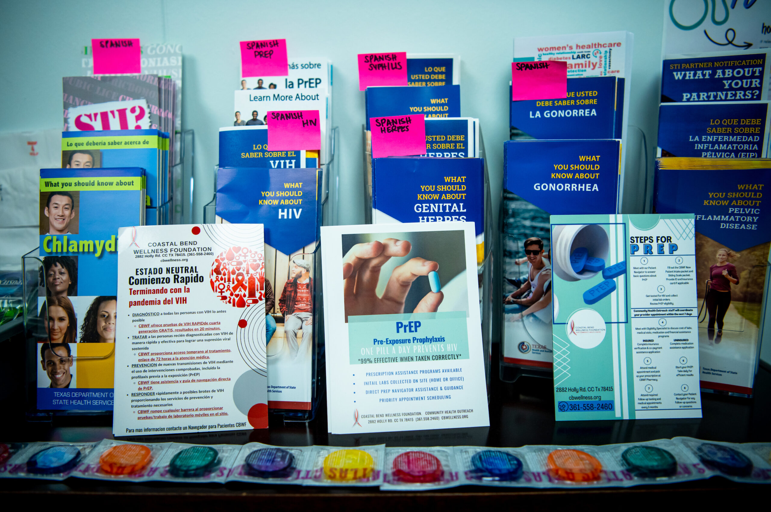 CORPUS CHRISTI, TEXAS - APRIL 4, 2023: Informational pamphlets about sexually transmitted diseases are available for free at Women’s & Men’s Health Services of the Coastal Bend, in Corpus Christi. PHOTO: Meridith Kohut for The Texas Observer