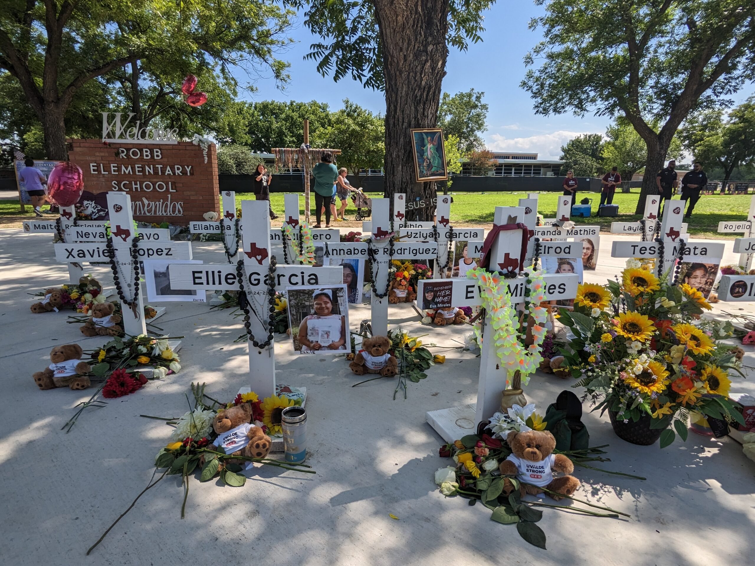Crosses bearing the names of shooting victims in Uvalde