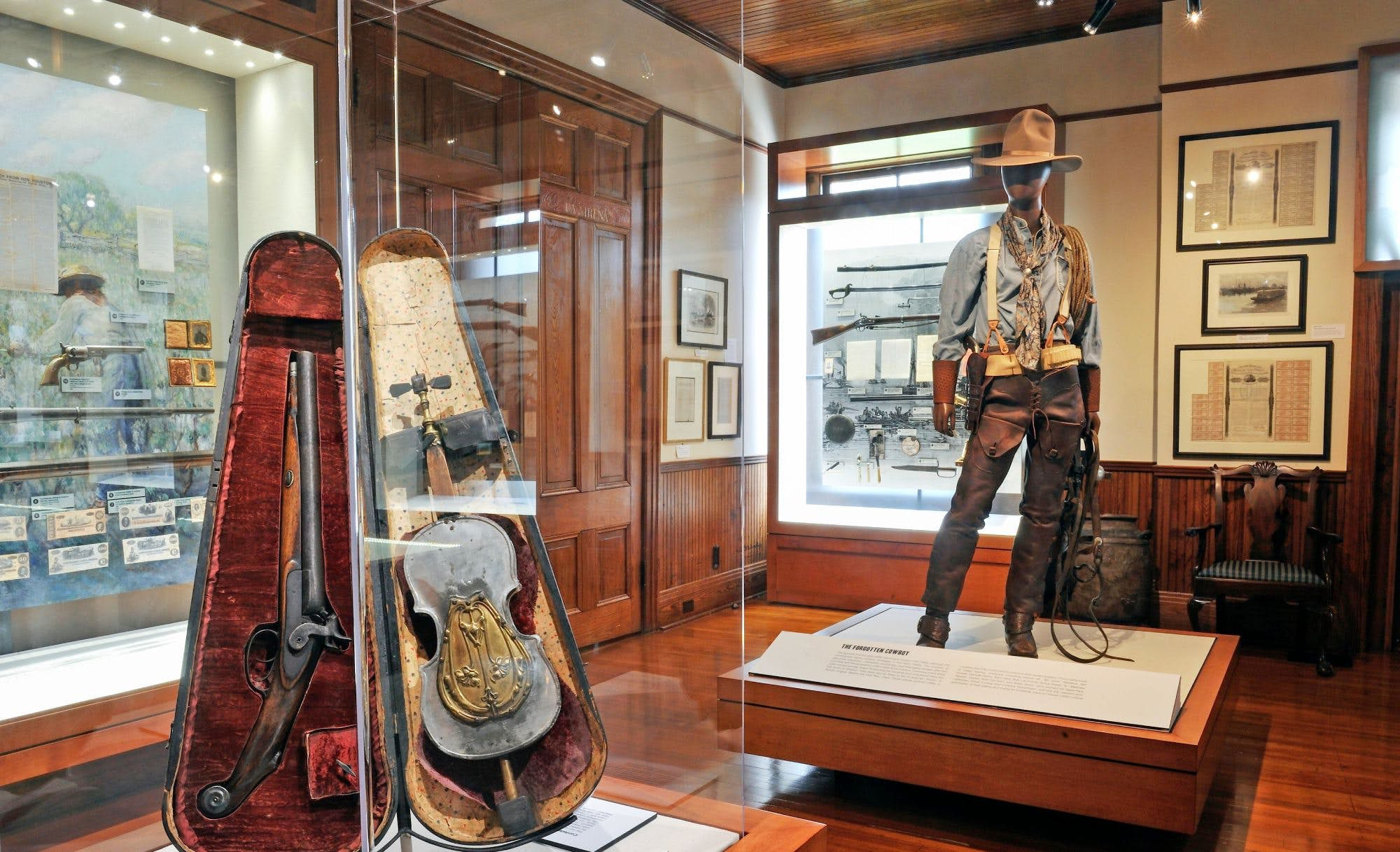 An exhibit in energy tycoon J.P. Bryan’s museum in Galveston depicts relics from the Confederacy and the Civil War without mentioning slavery.