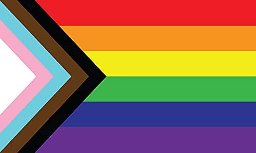 The "progress" pride flag, designed by Daniel Quasar in 2018, includes a horizontal chevron along the hoist that represents marginalized people of color, trans people, and those with HIV/AIDS.