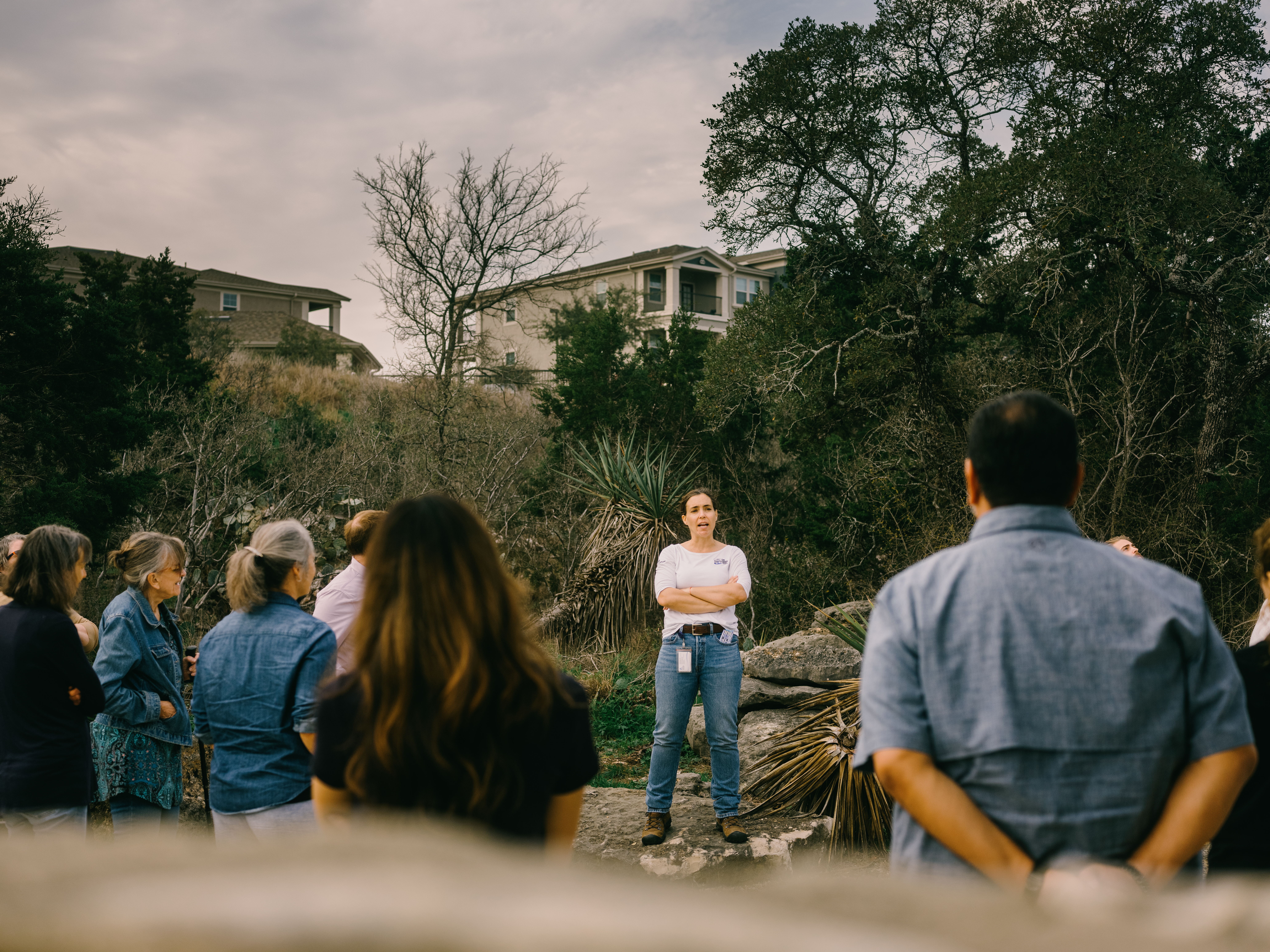 Heather Ginsburg, field education coordinator for the San Antonio Water System, leads municipal water workers from across the state on a tour of the San Antonio Water System. 