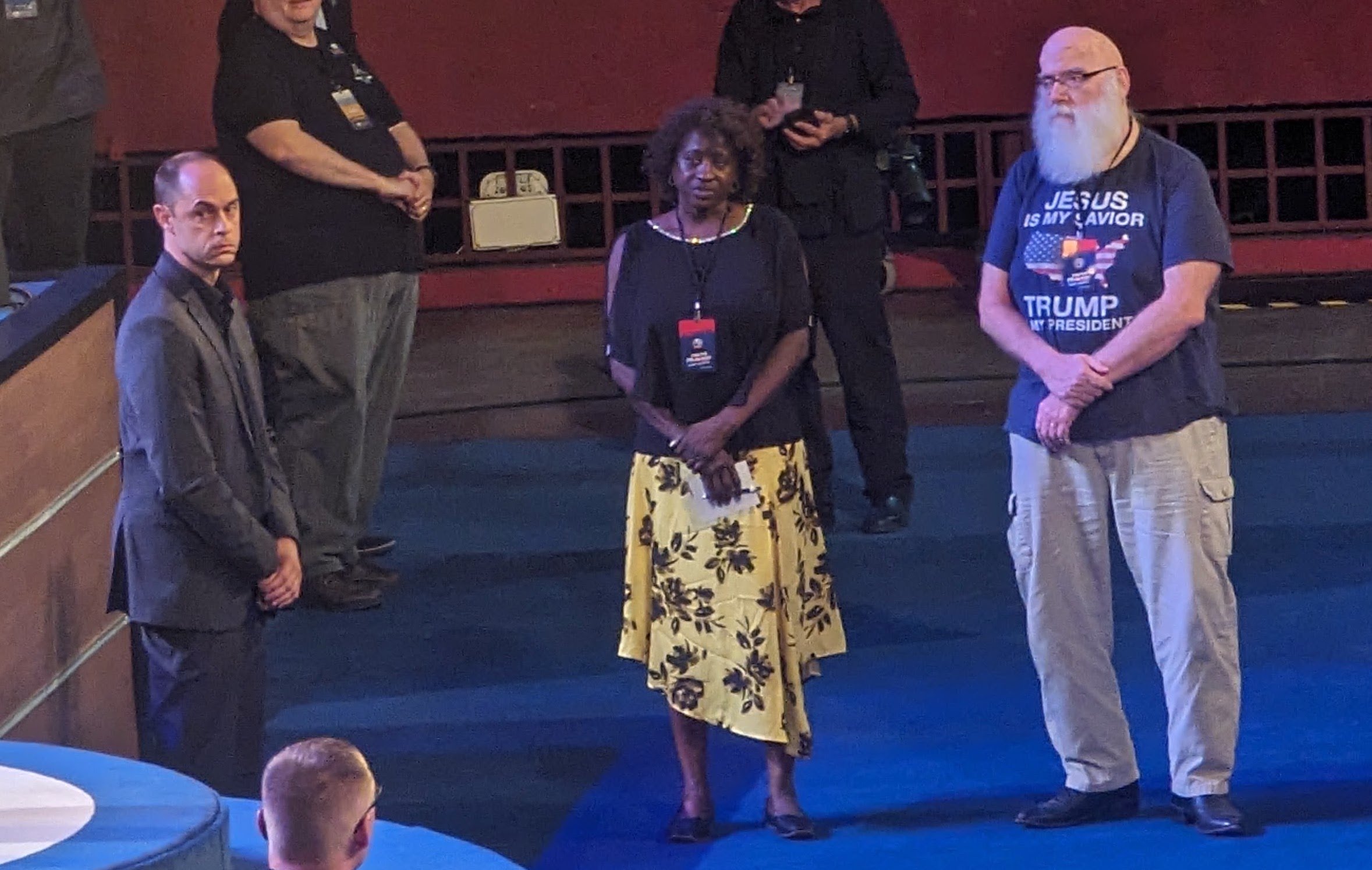 Attendees at the Southwest Believers’ Convention stand in line before the stage to receive a healing blessing.