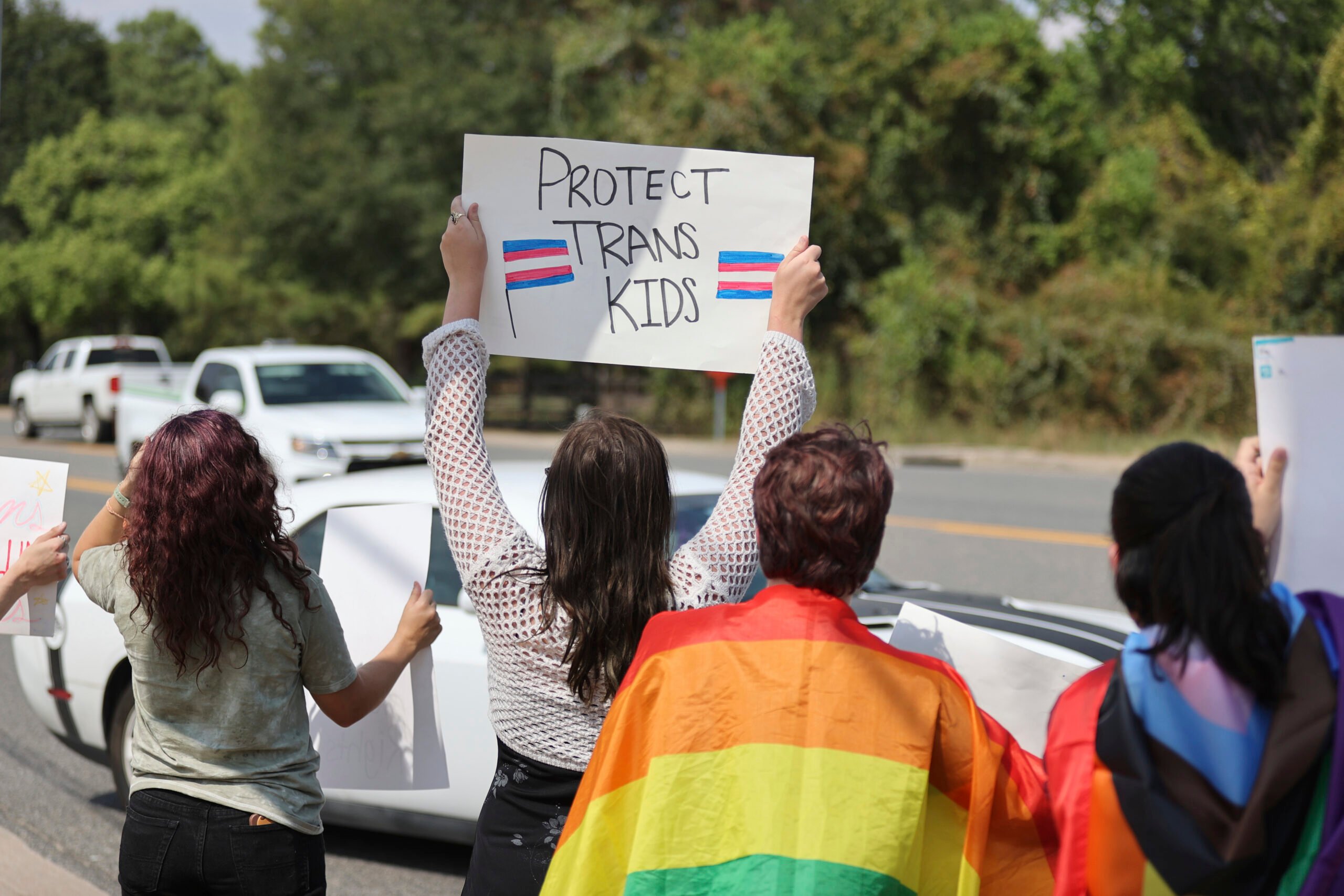 Protesters outside the Katy Independent School District's central office on August 31