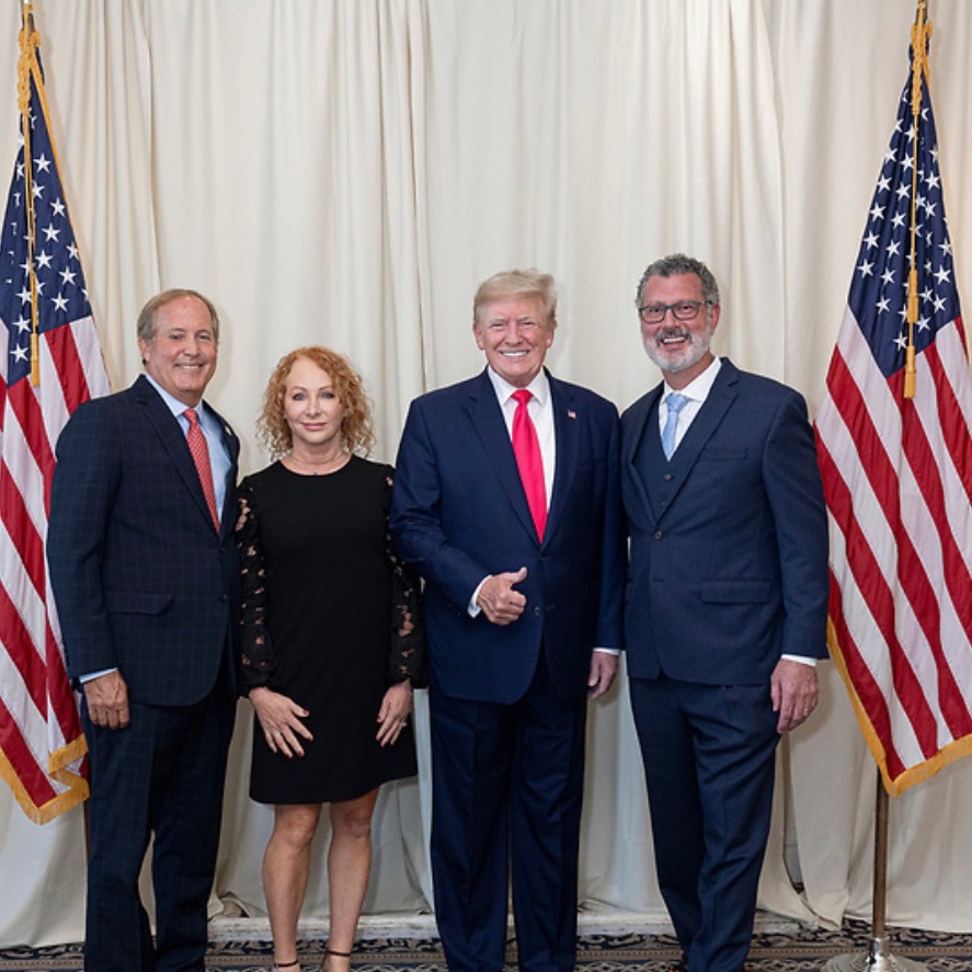 James Frinzi (right) participated in a Texas business leader round table with former President Donald Trump and Texas Attorney General Ken Paxton (left).