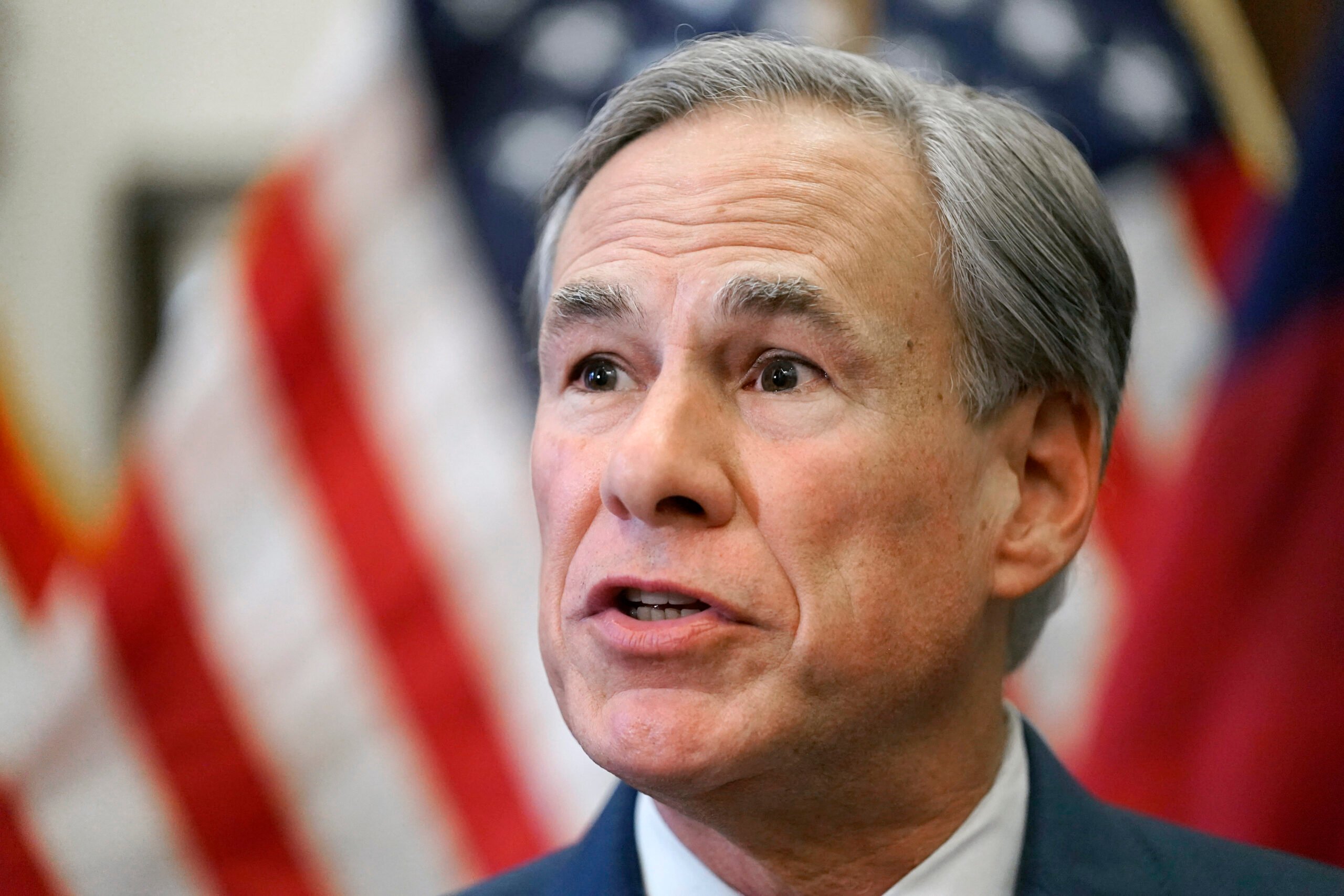 Governor Greg Abbott speaks at a news conference in Austin.