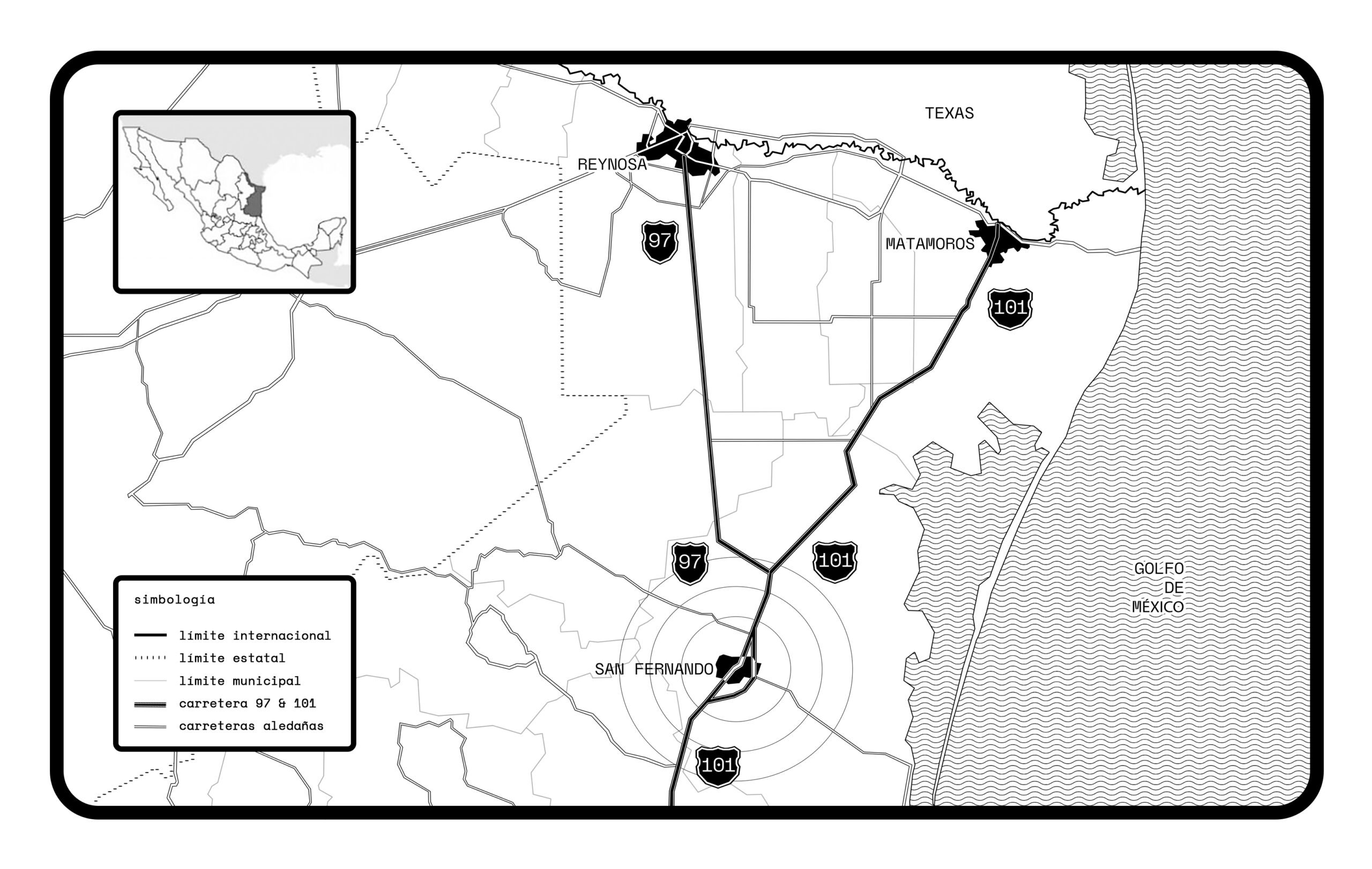 A map showing San Fernando's close proximity to the Texas border.