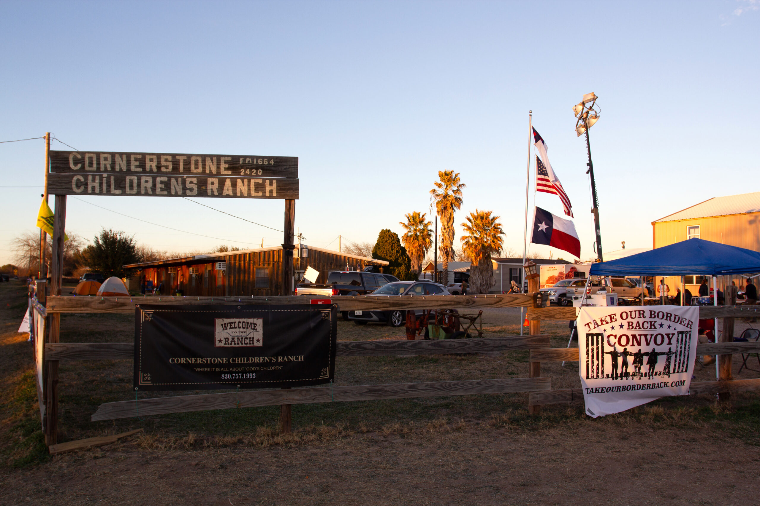 The rustic entrance to the Cornerstone Children's Ranch in Quemado, Texas, site of the Take Back Our Border rally.