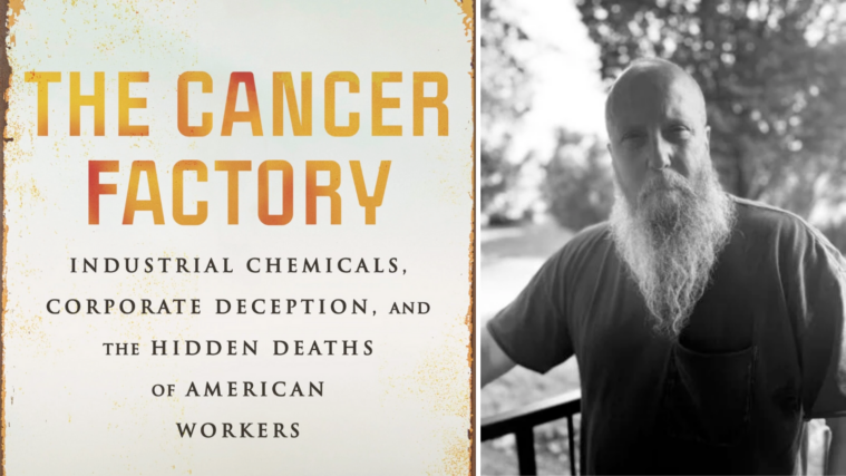 A composite showing Jim Morris' headshot and The Cancer Factory cover.